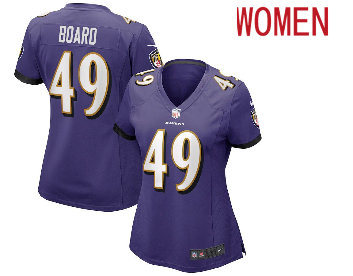 Women Baltimore Ravens #49 Chris Board Nike Purple Game NFL Jersey